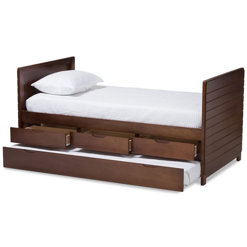 Baxton Studio Linna Storage Daybed with Trundle in Walnut Brown