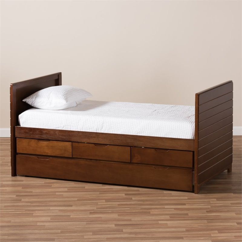 Baxton Studio Linna Storage Daybed with Trundle in Walnut Brown