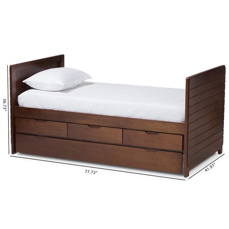 Baxton Studio Linna Storage Daybed with Trundle in Walnut Brown