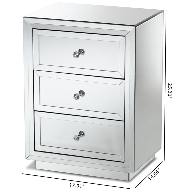 Baxton Studio Lina 3 Drawer Mirrored Nightstand 842507185442 Ebay