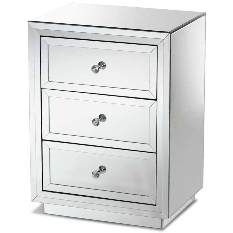 Baxton Studio Lina 3 Drawer Mirrored Nightstand 842507185442 Ebay