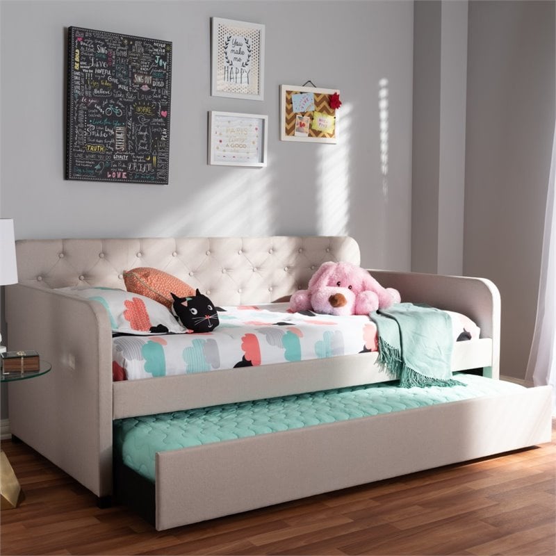 Baxton Studio Camelia Fabric Tufted Twin Daybed in Beige
