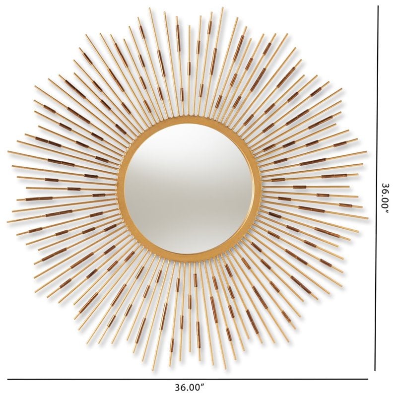 Baxton Studio Apollonia Sunburst Decorative Wall Mirror in Gold