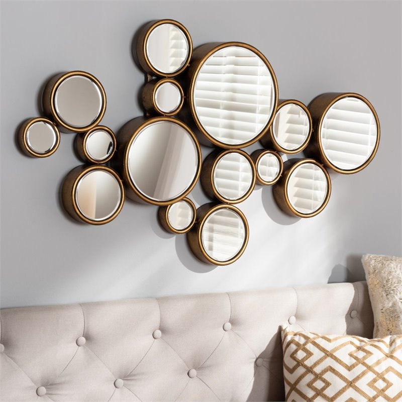 Baxton Studio Cassiopeia Bubble Decorative Wall Mirror in Gold