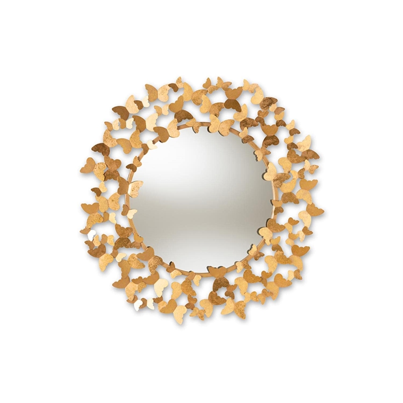 Baxton Studio Soleil Decorative Butterfly Wall Mirror in Gold