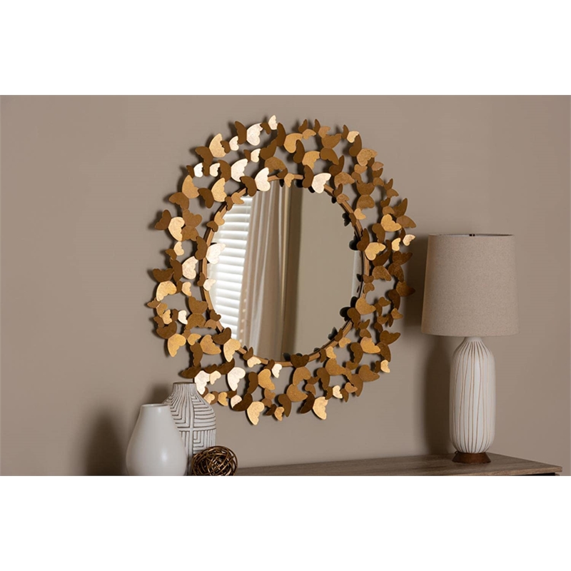 Baxton Studio Soleil Decorative Butterfly Wall Mirror in Gold