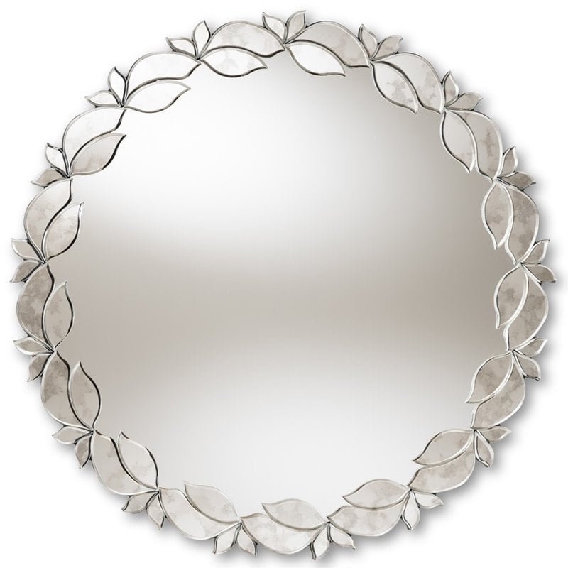 Baxton Studio Luiza Round Petal Decorative Wall Mirror in Silver