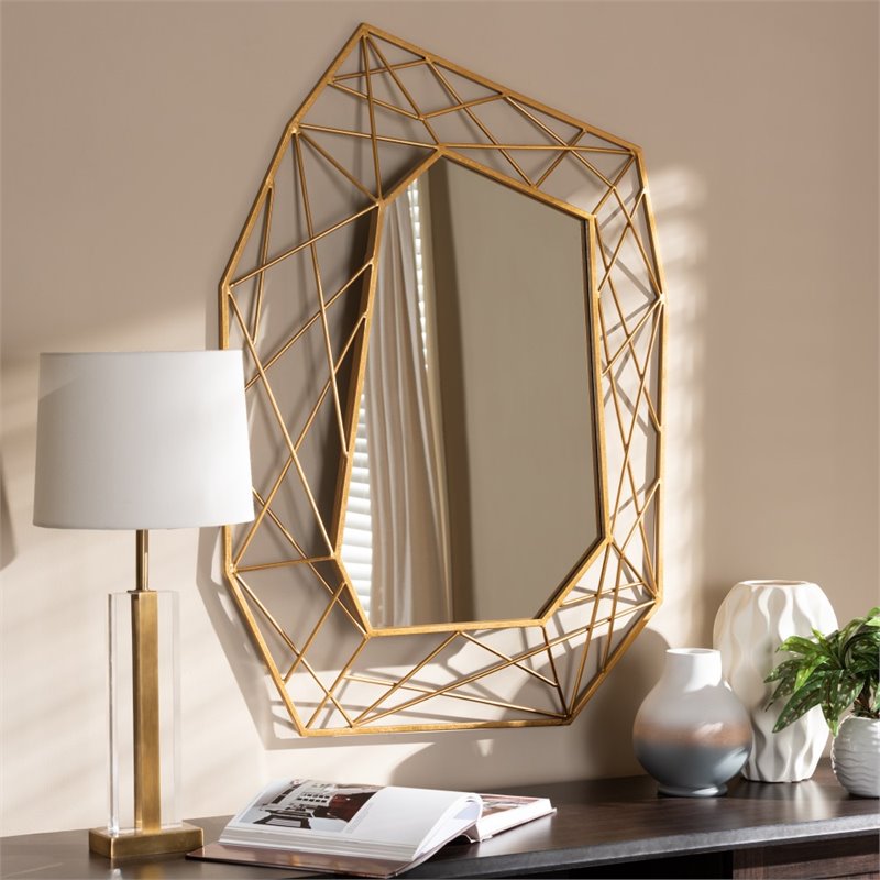 Baxton Studio Oriana Geometric Decorative Wall Mirror in Gold | Cymax ...