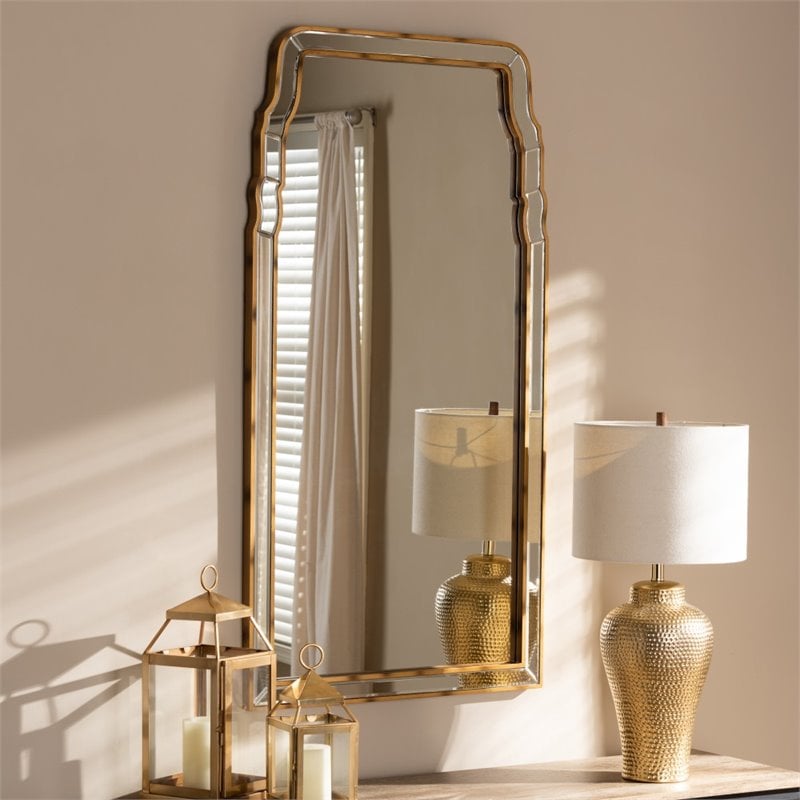 Baxton Studio Alice Queen Anne Style Decorative Wall Mirror in Gold
