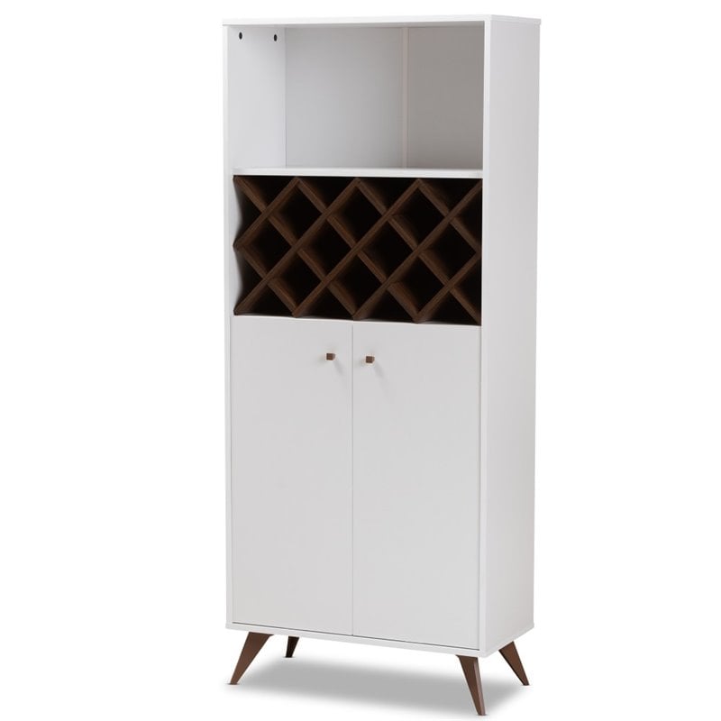 Baxton Studio Serafino Wood Wine Cabinet in White and Walnut