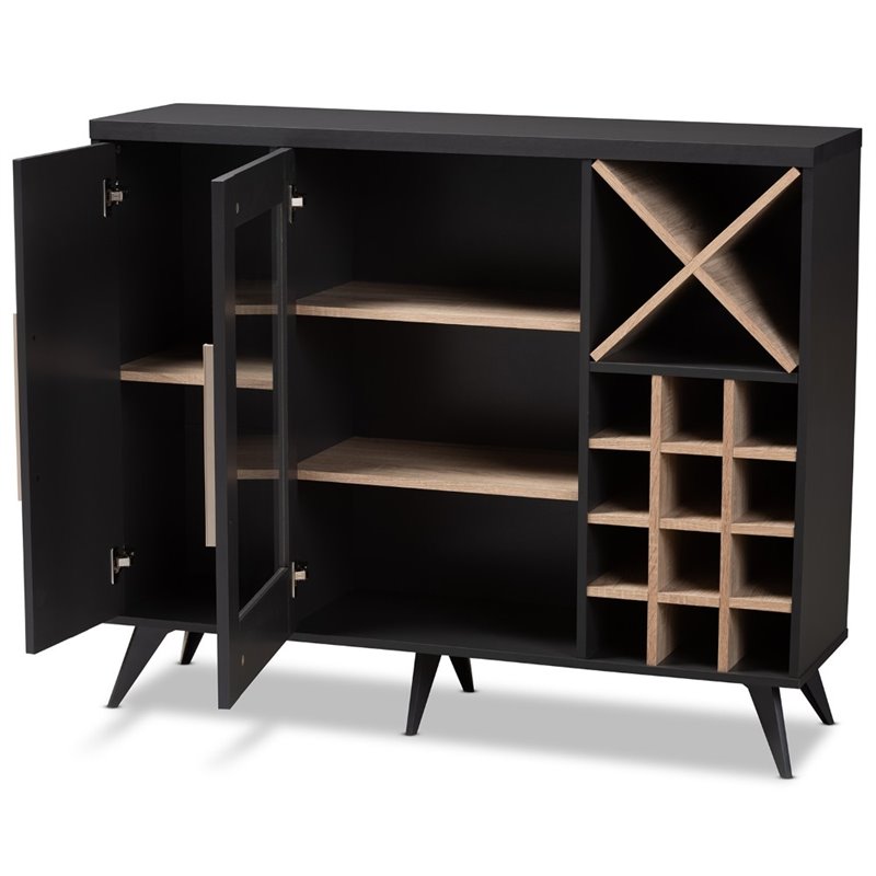 Baxton Studio Pietro Wine Cabinet in Dark Grey and Oak