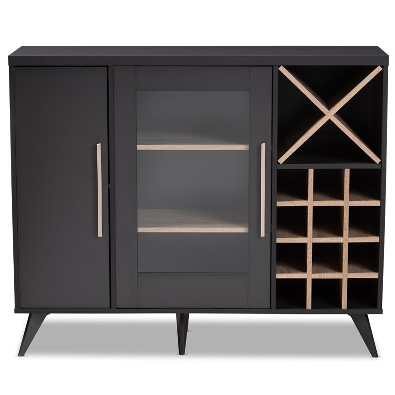 Baxton Studio Pietro Wine Cabinet in Dark Grey and Oak
