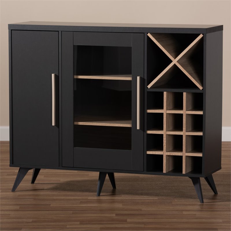 Baxton Studio Pietro Wine Cabinet in Dark Grey and Oak