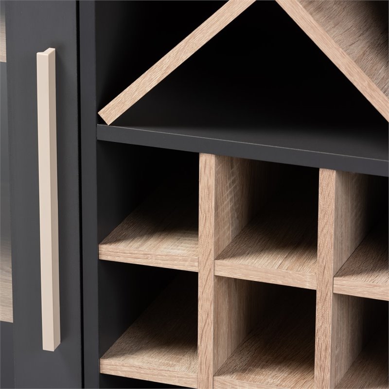 Baxton Studio Pietro Wine Cabinet in Dark Grey and Oak