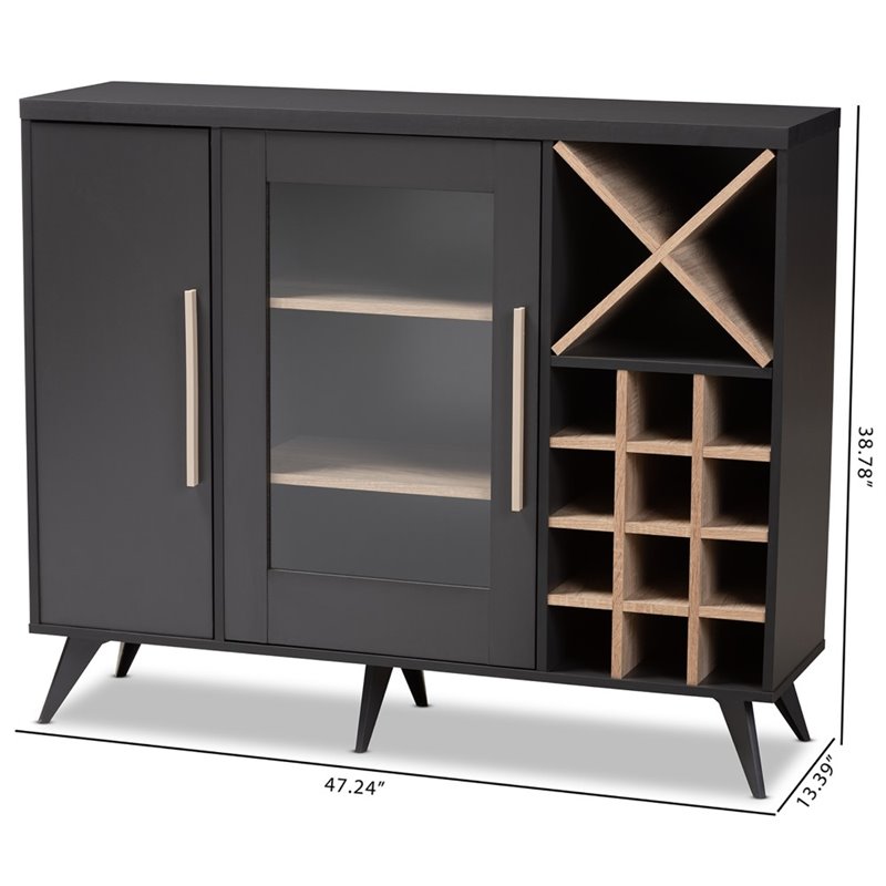 Baxton Studio Pietro Wine Cabinet in Dark Grey and Oak