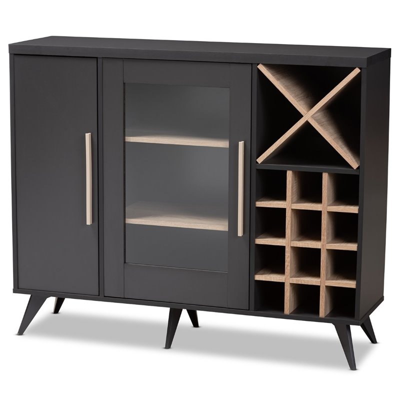 Baxton Studio Pietro Wine Cabinet in Dark Grey and Oak