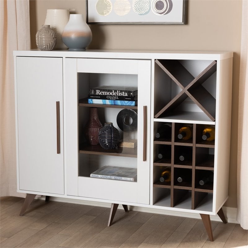 Baxton Studio Pietro Wine Cabinet in White and Brown