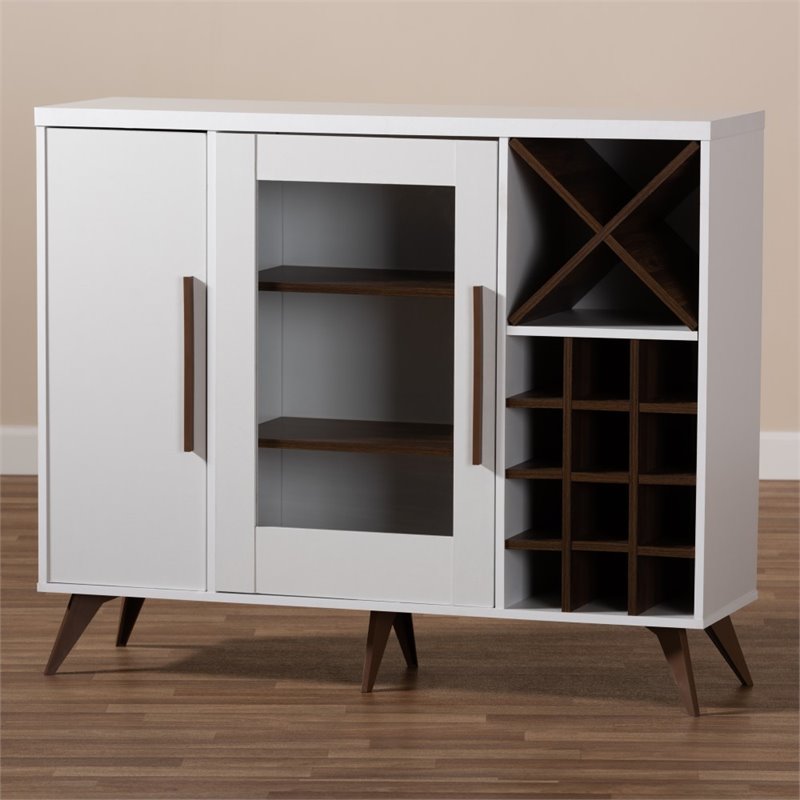 Baxton Studio Pietro Wine Cabinet in White and Brown