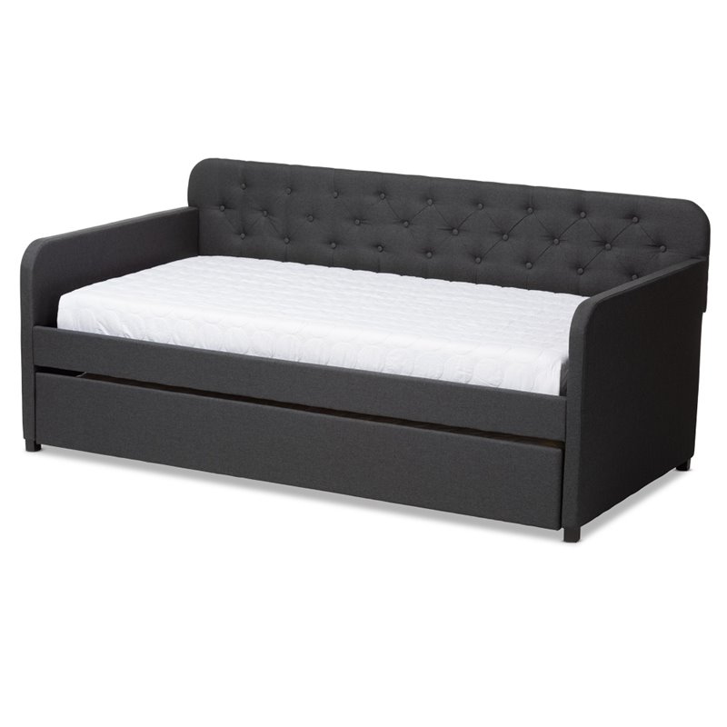 Baxton Studio Camelia Fabric Tufted Twin Daybed in Charcoal Grey