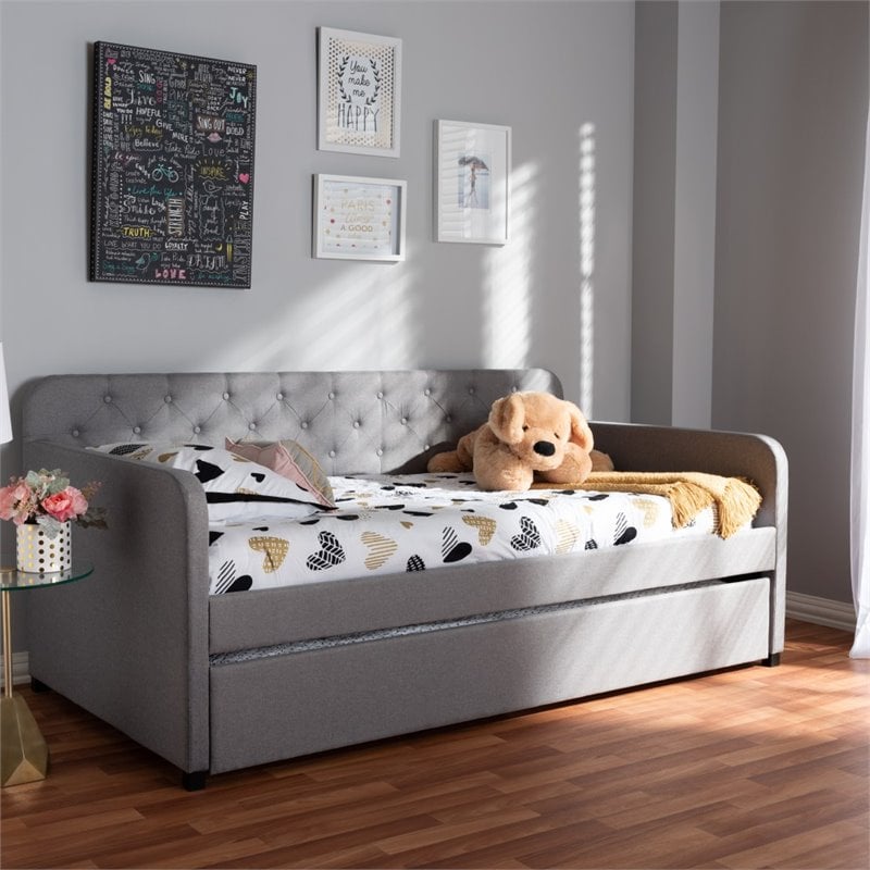 Baxton Studio Camelia Fabric Tufted Twin Daybed in Gray Fabric