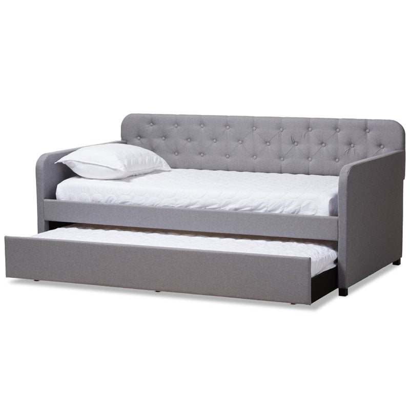 Baxton Studio Camelia Fabric Tufted Twin Daybed in Gray Fabric