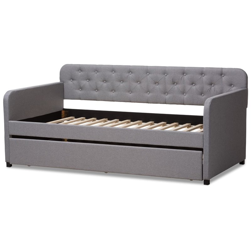Baxton Studio Camelia Fabric Tufted Twin Daybed in Gray Fabric