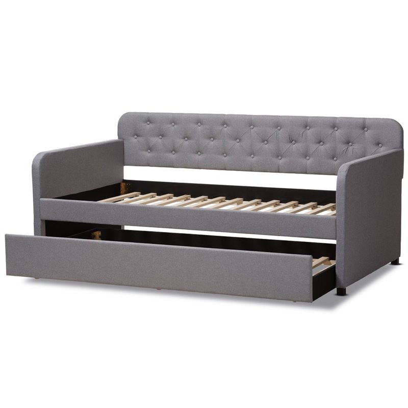 Baxton Studio Camelia Fabric Tufted Twin Daybed in Gray Fabric