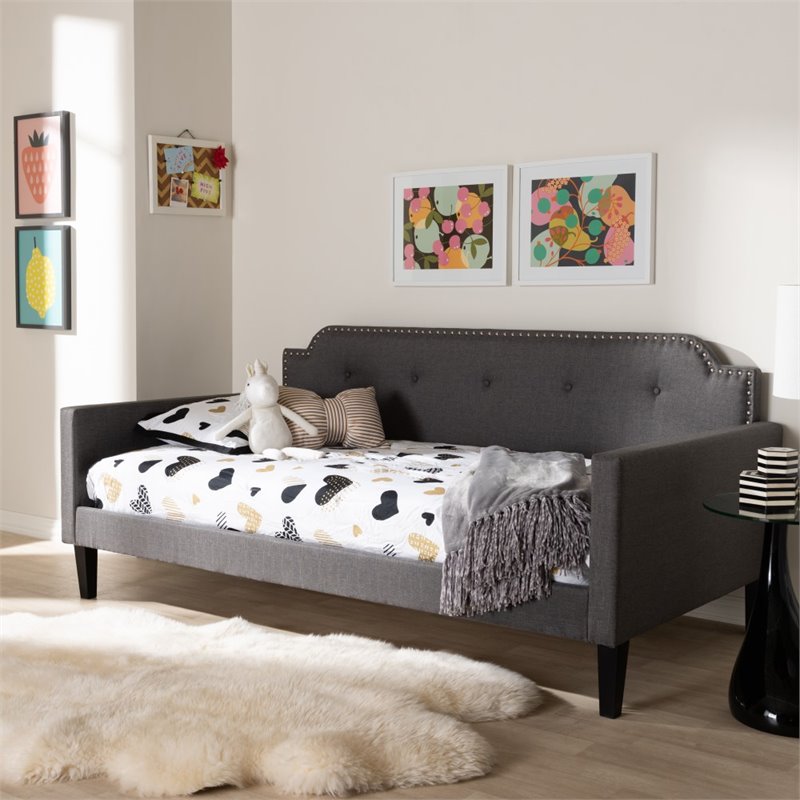 Baxton Studio Packer Fabric Tufted Twin Daybed in Grey