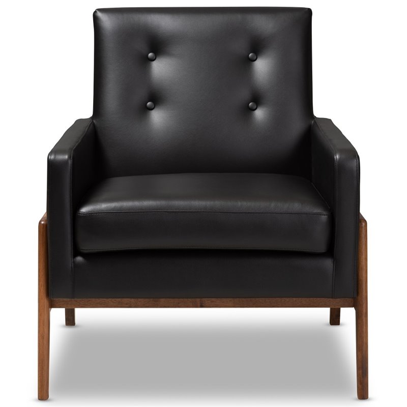 Baxton Studio Perris Faux Leather Lounge Chair in Black and Walnut