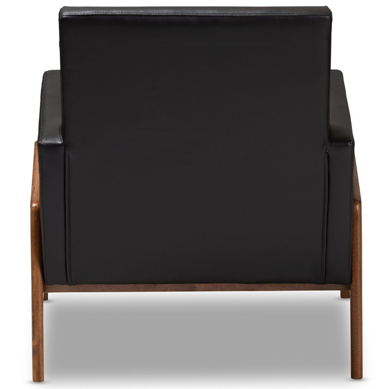 Baxton Studio Perris Faux Leather Lounge Chair in Black and Walnut