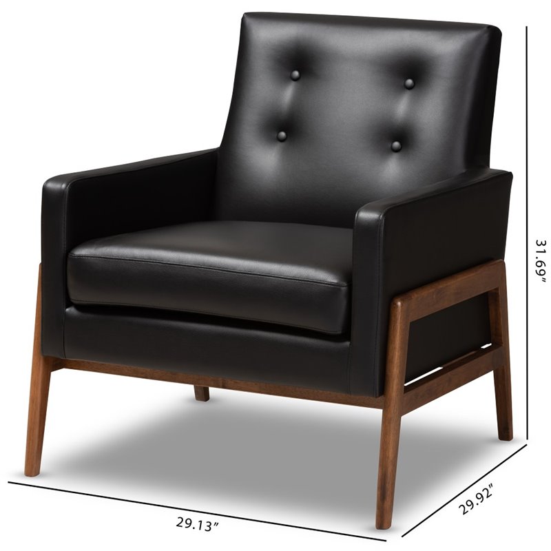 Baxton Studio Perris Faux Leather Lounge Chair in Black and Walnut