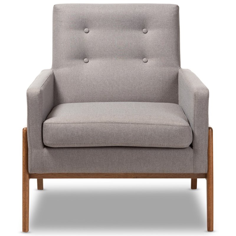 Baxton Studio Perris Upholstered Lounge Chair in Grey and Walnut