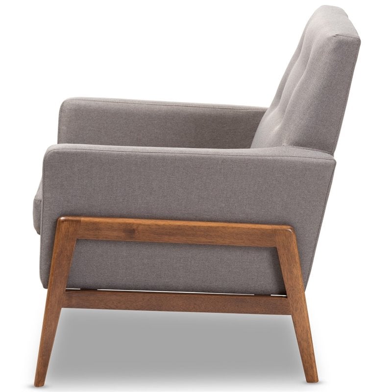 Baxton Studio Perris Upholstered Lounge Chair in Grey and Walnut