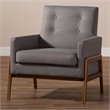 Baxton Studio Perris Upholstered Lounge Chair in Grey and Walnut