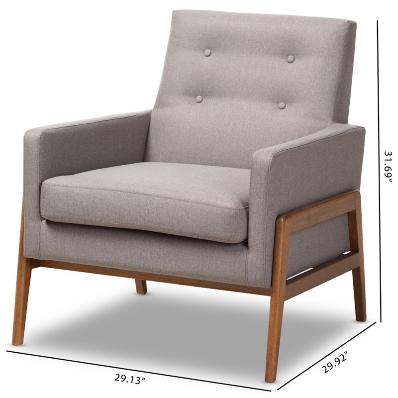 Baxton Studio Perris Upholstered Lounge Chair in Grey and Walnut