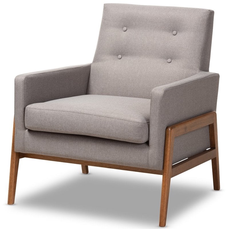 Baxton Studio Perris Upholstered Lounge Chair in Grey and Walnut