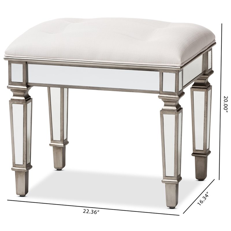 Baxton Studio Marielle Mirrored Vanity Bench in White