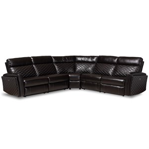 baxton studio alvar faux leather reclining corner sectional in brown