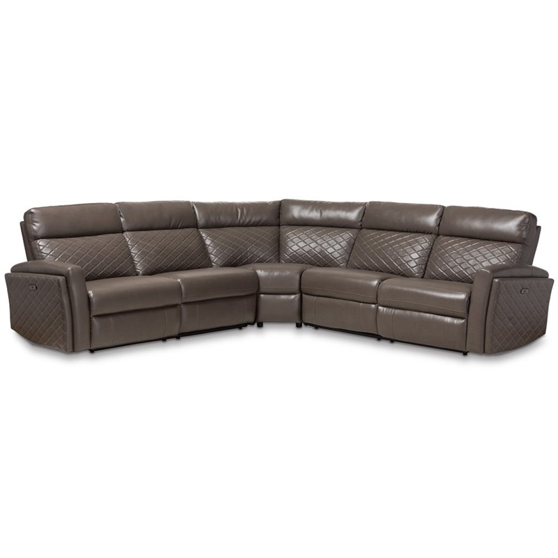 Baxton Studio Alvar Faux Leather Reclining Corner Sectional In Grey