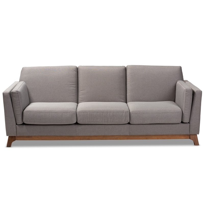 Baxton Studio Sava Fabric Upholstered Sofa in Grey and Walnut