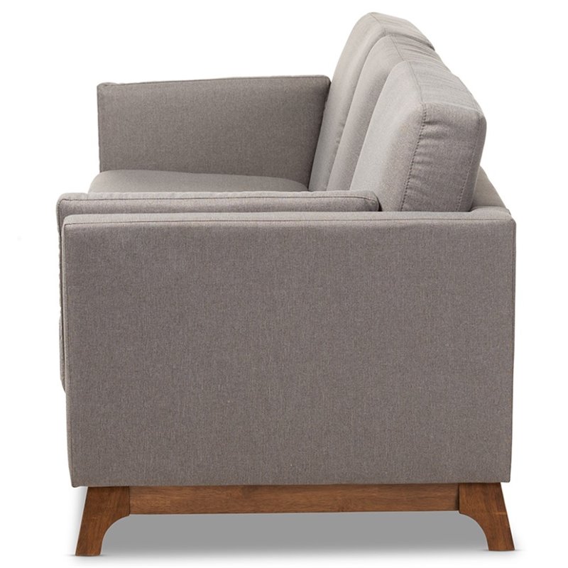 Baxton Studio Sava Fabric Upholstered Sofa in Grey and Walnut
