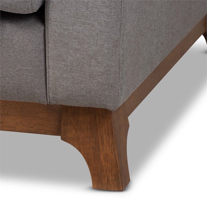 Baxton Studio Sava Fabric Upholstered Sofa in Grey and Walnut