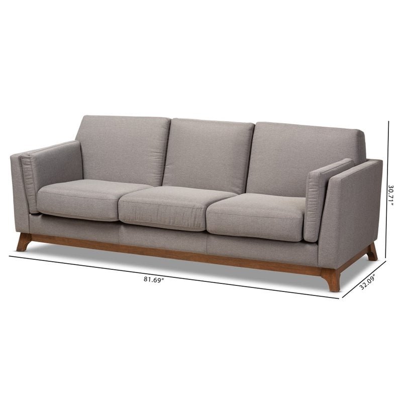 Baxton Studio Sava Fabric Upholstered Sofa in Grey and Walnut