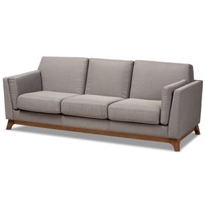 Baxton Studio Sava Fabric Upholstered Sofa in Grey and Walnut