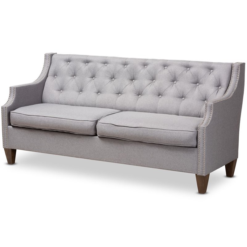 Baxton Studio Celine Fabric Tufted Sofa In Grey And Walnut