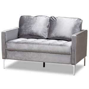 baxton studio clara velvet fabric upholstered loveseat in grey