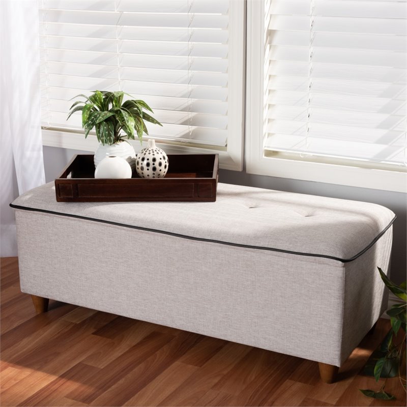 Baxton Studio Marlisa Upholstered Ottoman in Walnut and Greyish Beige