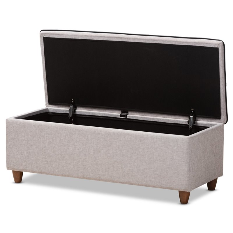 Baxton Studio Marlisa Upholstered Ottoman in Walnut and Greyish Beige