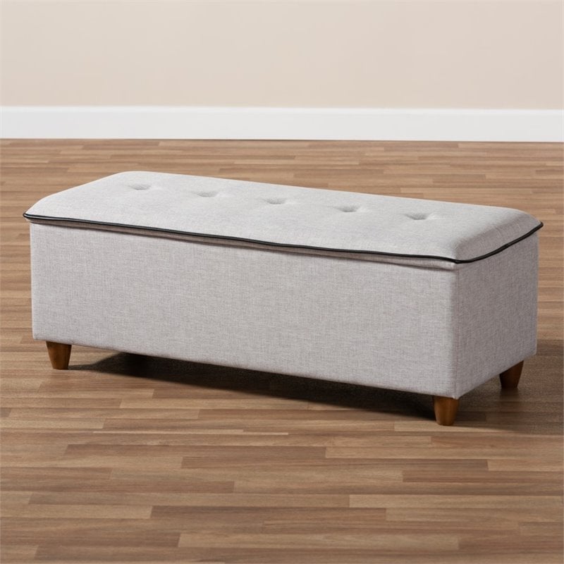 Baxton Studio Marlisa Upholstered Ottoman in Walnut and Greyish Beige