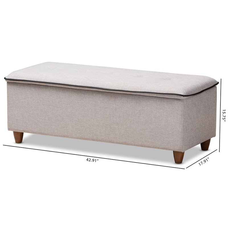 Baxton Studio Marlisa Upholstered Ottoman in Walnut and Greyish Beige